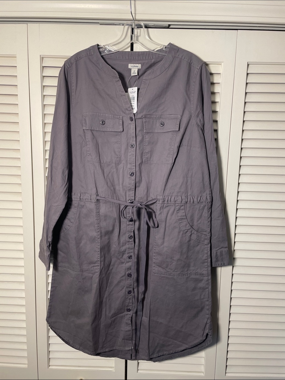 NWT L.L. Bean Comfort Cotton Tencel Shirt Dress Slate Gray Button-Front Sz M